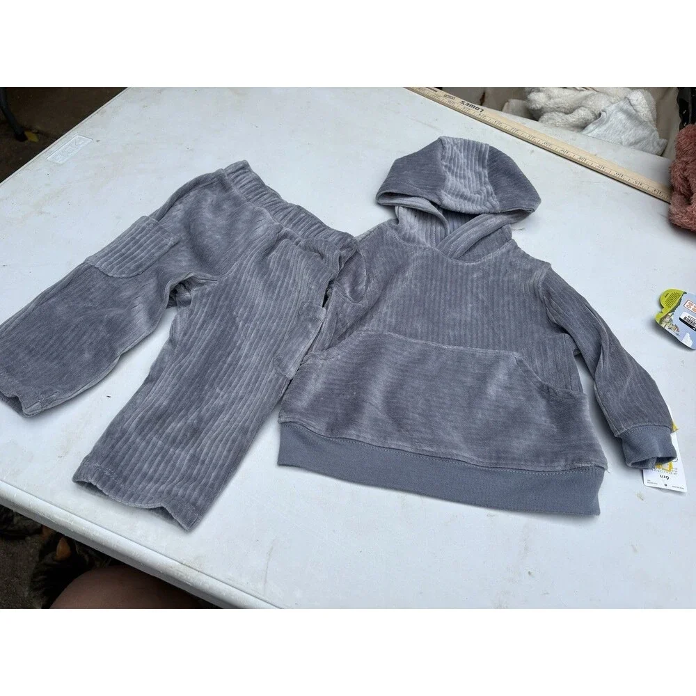Carter's Baby Boys' 2-Piece Velour Hooded Sweatshirt & Cargo Pants 6 Mo NWT